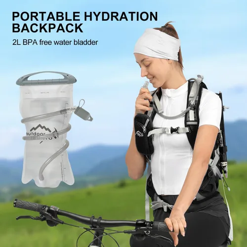 Vista 5 de IX INOXTO Mochila de hidratación de 20 L, mochila impermeable para senderismo, con bolsa de agua de hidratación de 2 litros y cubierta de lluvia