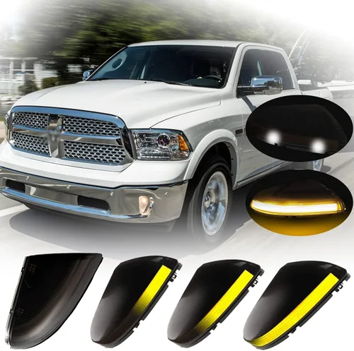 Vista 14 de Espejo lateral LED intermitente, luz de charco para conductor y pasajero, lente transparente para 68064948AA 68064949AA compatible con Dodge Ram