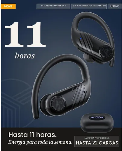 Vista 6 de TREBLAB X3-Pro Earbuds Wireless Bluetooth, Earhook IPX5 11H Powerbank Negro (black Logo)