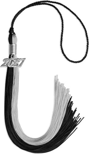Vista 87 de Endea Graduation Borla de doble color con gota de fecha plateada (negro/oro antiguo, 2025)