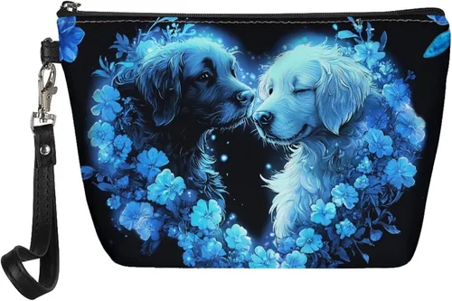 Vista 36 de Howilath Abstract Art Cat Cosmetic Pouch for Women PU Leather Toiletry Storage Bag Trapezoid Makeup Bags with Wrist Strap
