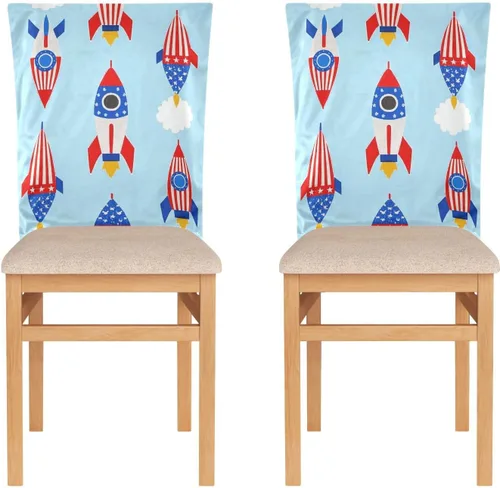 Vista 2 de Juego de 6 fundas decorativas de asiento de cumpleaños con cohetes rojos y azules para silla de aula para dormitorio, lavable, protector de sillas