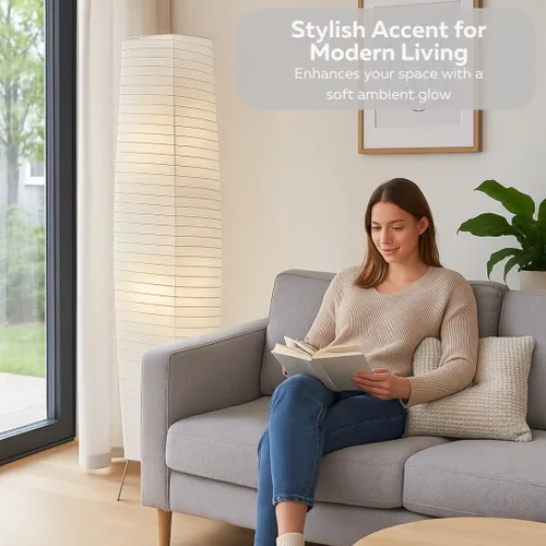 Vista 2 de LIGHTACCENTS Lámparas de pie de papel de arroz para sala de estar, paquete de 2 lámparas de pie de papel blanco con interruptor de pie