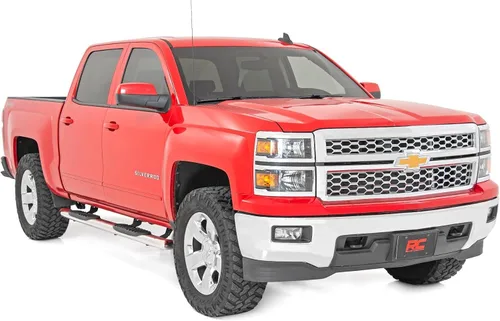 Vista 3 de Rough Country Escalones Nerf ovalados de acero inoxidable para Chevy Silverado y GMC Sierra 1500/2500HD/3500HD (2007-2019) Crew Cab - Rieles