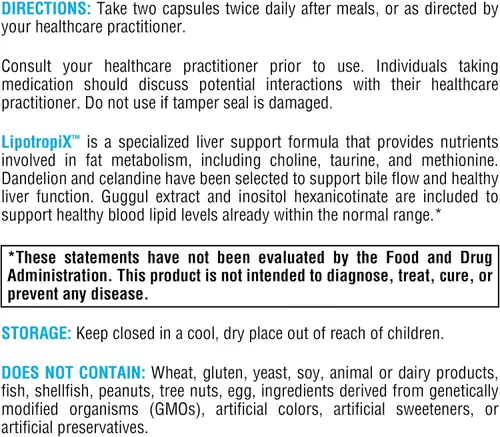 Vista 7 de XYMOGEN LipotropiX - Fórmula de colina, taurina y metionina - Apoyo al metabolismo del hígado y los lípidos - Vegano, sin gluten y sin OMG - 120