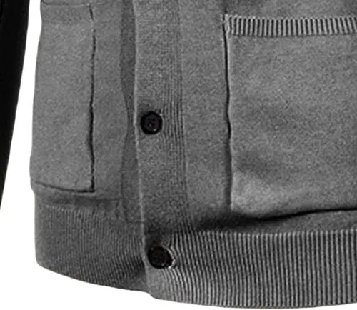 Vista 2 de JEShifangjiusu Cárdigan de algodón para hombre, con botones, cuello en V, suéter de punto básico, ligero, holgado, abrigo, Gris oscuro