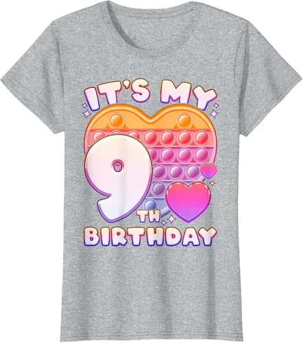 Vista 26 de Pop-it Birthday Girl 9 años de edad, Push it Pop Fidget Bubble Camiseta, Negro