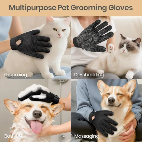 Vista 3 de Guante removedor de pelo para mascotas, cepillo suave para guantes de aseo de mascotas, guante de eliminación de pelos, guante de masaje con diseño