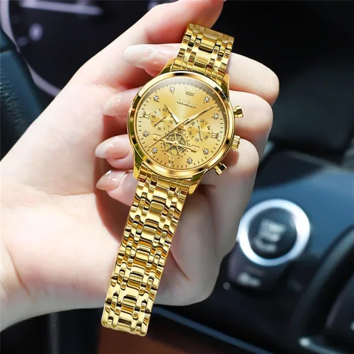 Vista 7 de OLEVS Reloj multifuncional de dos tonos para mujer, reloj analógico de cuarzo para mujer, de acero inoxidable, resistente al agua, con diamantes