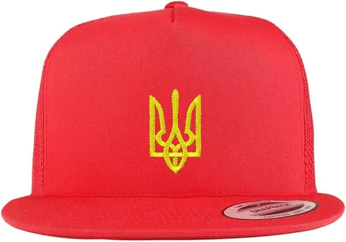Vista 5 de Trendy Apparel Shop Gorra de camionero bordada con símbolo nacional ucraniano de 5 paneles Negro