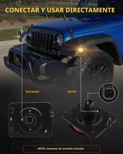 Vista 8 de Luces LED secuenciales de marcador lateral para guardabarros delanteros para J-e-e-p Wrangler JK 2007-2019, lámparas de marcador de parachoques