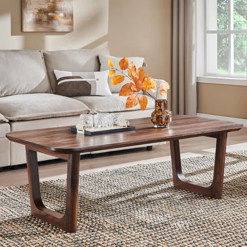 Vista 10 de ACCOHO - Mesa auxiliar rectangular grande de 51.2 pulgadas, color negro Center Table with U-Shaped Legs, Sturdy Base, Mid-Century Modern