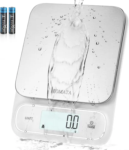 Vista 8 de BOMATA Balanza de cocina impermeable IPX6, precisión alta de 0.1 g/0.01 oz, 5 kg/11 lbs, balanza digital con luz de fondo, plataforma de pesaje
