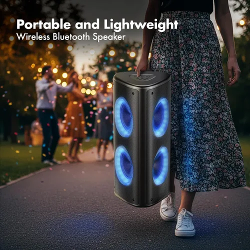 Vista 7 de Fisher Altavoces Bluetooth portátiles, altavoces estéreo, sistema inalámbrico Bluetooth, triángulo cuádruple de 6.5 pulgadas, doble potencia máxima