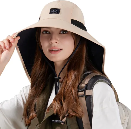 Vista 20 de HUAMULAN Sombrero de verano de ala ancha para mujer, agujero para cola de Bg8112-negro