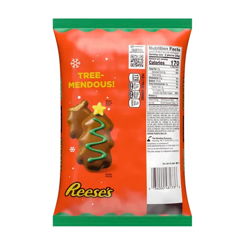 Vista 3 de REESE'S Árboles de mantequilla de maní de chocolate con leche tamaño bocadillo, bolsa de caramelos navideños, 9.6 onzas