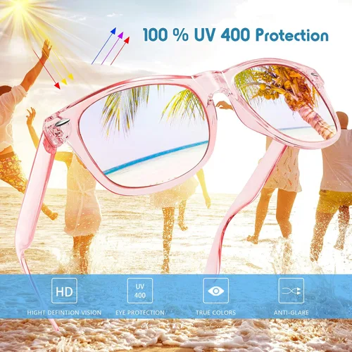 Vista 5 de Paquete de 1224 gafas de sol espejadas coloridas con marco transparente de neón retro de los años 80 y 90 a granel para hombres y mujeres