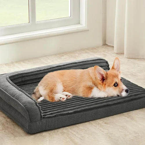 Vista 14 de WINDRACING Camas ortopédicas para perros pequeños, sofá cama impermeable de espuma de huevo para perros con lados de refuerzo en L, cama lavable