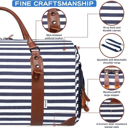 Vista 3 de Oflamn Bolsa de fin de semana para mujer, bolsa de lona para la noche, bolsa de viaje grande, bolsa de viaje con compartimento para zapatos, juego