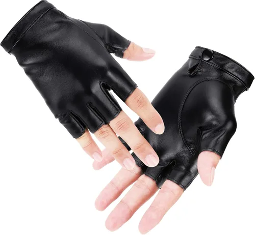 Vista 3 de Accmor Guantes de piel sintética sin dedos, guantes de conducción, deportes al aire libre, cosplay, disfraz de medio dedo para mujeres, hombres