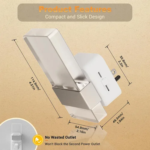 Vista 4 de JandCase Luces nocturnas enchufables a la pared, sensor de atardecer a amanecer, LED blanco suave de 3000 K, diseño acrílico, brillo ajustable de 0