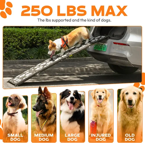 Vista 5 de Rampa plegable portátil para mascotas de 71 x 17.2 pulgadas de ancho con superficie antideslizante. Rampa portátil extra ancha para perros grandes