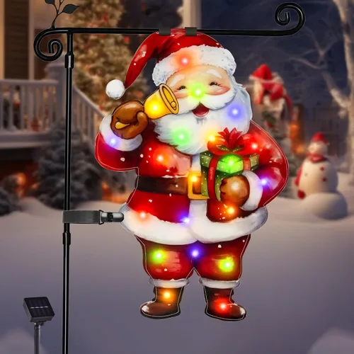 Vista 13 de Bandera de jardín de Navidad iluminada de 12 x 18 pulgadas, 8 modos de doble cara, decoración solar de Navidad LED para exteriores, decoraciones