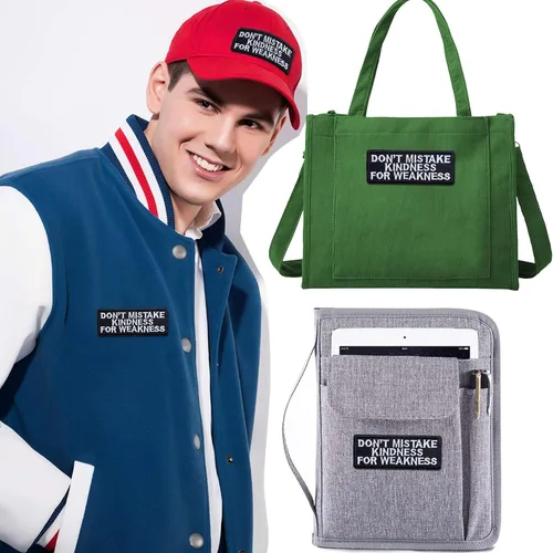 Vista 6 de Parches con texto en inglés "Don't Mistake Kindness for Weakness", con citas bordadas, para planchar para mochilas, sombreros, bolsos, ropa
