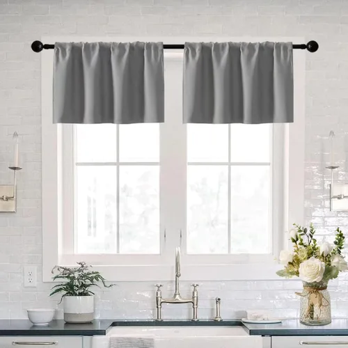 Vista 12 de XTMYI Cortinas pequeñas para ventana de sótano, cenefas opacas para oscurecer la habitación para sala de estar, juego de 2 unidades, beige natural