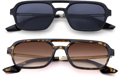 Vista 3 de COASION Lentes de sol planos estilo aviador vintage de los años 70 para mujeres y hombres, diseño cuadrado de metal con protección UV400