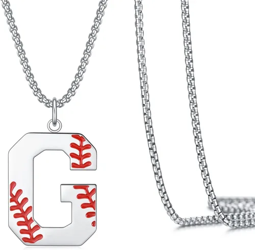 Vista 17 de VEEHOO Collar de béisbol para hombres y niños, letra inicial de la A a la Z, joyería de béisbol con colgante de joyería de béisbol para niños