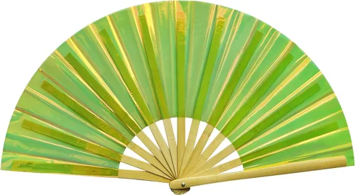 Vista 8 de Gionforsy 1 ventilador plegable rave para mujer, ventilador de mano grande de bambú con tela de color brillante para festival
