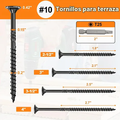 Vista 2 de #10 x 2-1/2" Tornillos para Terraza, 108 Piezas Tornillos para Madera con Cabeza Estrella, Tornillos para Madera Resistentes al Óxido para Negro