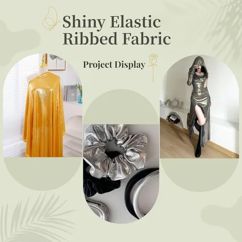 Vista 5 de Tela de Punto Acanalado Metálico Suave, Brillante y Elástica de 60 Pulgadas de Ancho con Brillo Metálico para Vestido de Baile, Disfraz, Vestido