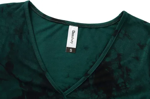 Vista 4 de Beauhuty Blusa de manga corta con cuello en V profundo para mujer, fruncida, sexy, ajustada