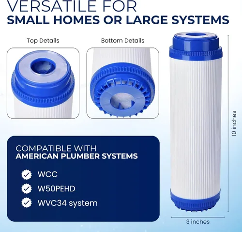 Vista 4 de IPW Industries Reemplazo del filtro de agua de carbón activado para fontanero estadounidense (WCC 155155-51, W50PEHD y WVC34) - Eliminador