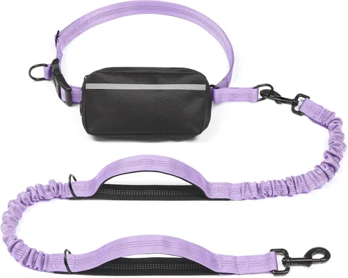 Vista 37 de iYoShop Correa de perro manos libres con bolsa con cierre, dobles asas acolchadas y elástica duradera para caminar, trotar y correr con tu perro