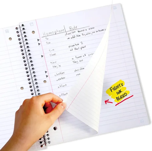 Vista 4 de Five Star, cuaderno en espiral, 3 materias, con papel rayado ancho, 150 hojas, 10-1/2 x 8 pulgadas, Amarillo