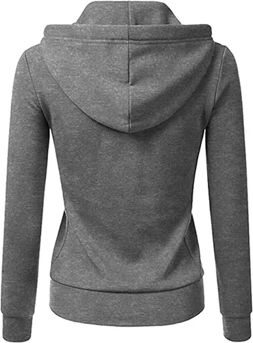 Vista 3 de Sudadera con capucha y cremallera para mujer, diseño de bloques de color, estilo casual