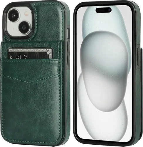 Vista 33 de KIHUWEY - Funda tipo cartera compatible con iPhone 15 con soporte para tarjetas de crédito, cierre magnético, soporte de cuero premium, cubierta
