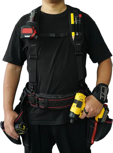 Vista 6 de KUNN Tirantes de Cinturón de Herramientas para Hombres con Pulsera Magnética, Tirantes de Trabajo Resistentes para Construcción Electricistas Negro