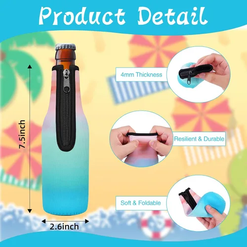 Vista 7 de Paquete de 12 fundas enfriadoras para botellas de cerveza, mangas de cerveza con cremallera de neopreno grueso suave aisladas, mantiene la cerveza
