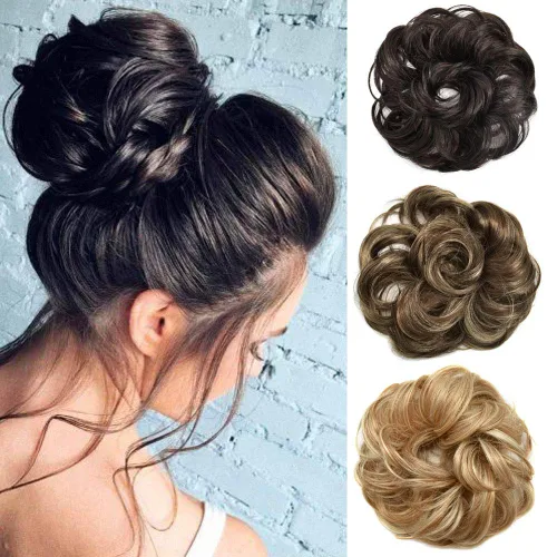 Vista 5 de Extensiones de cabello sintético con banda de goma elástica, extensiones de cabello sintético con banda elástica de goma para coleta, para mujeres