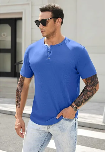 Vista 7 de JMIERR Camisas Henley para hombre con cuello redondo y botones