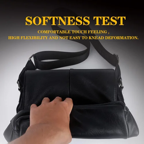 Vista 6 de Leathario Bolso cruzado para hombre, de cuero vegano, pequeño, bolso de hombro, bolso lateral para trabajo, negocios, viajes diarios, Negro-1042