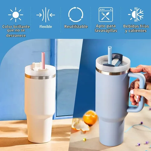Vista 5 de Stanley - Paquete de 6 popotes de silicona reutilizables con cepillo de limpieza para vasos de 30 y 40 onzas