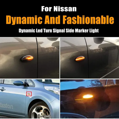 Vista 6 de Para Nissan Qashqai J10 X-trail T31 Cube Juke Leaf Micra Micra K13 Note E11 Dynamic Auto LED Side Marker Luz de señal de giro transparente (ahumado)