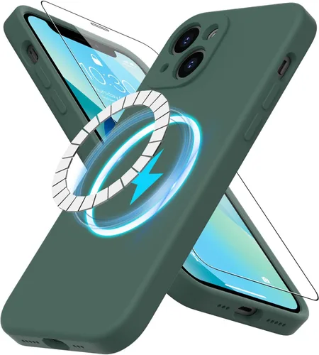 Vista 41 de DEENAKIN Funda magnética de silicona para iPhone 12 Pro con protector de pantalla, compatible con MagSafe, protección de cámara, funda protectora