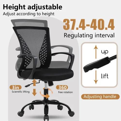 Vista 5 de PayLessHere Silla de oficina, silla de escritorio, silla de computadora, silla ergonómica, malla ejecutiva ajustable, respaldo medio con ruedas Negro