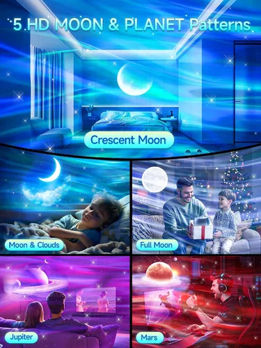 Vista 2 de One Fire Proyector de luces del norte, proyector de galaxia para dormitorio Más de 300 modos de iluminación, 15 ruido blanco y Bluetooth, control